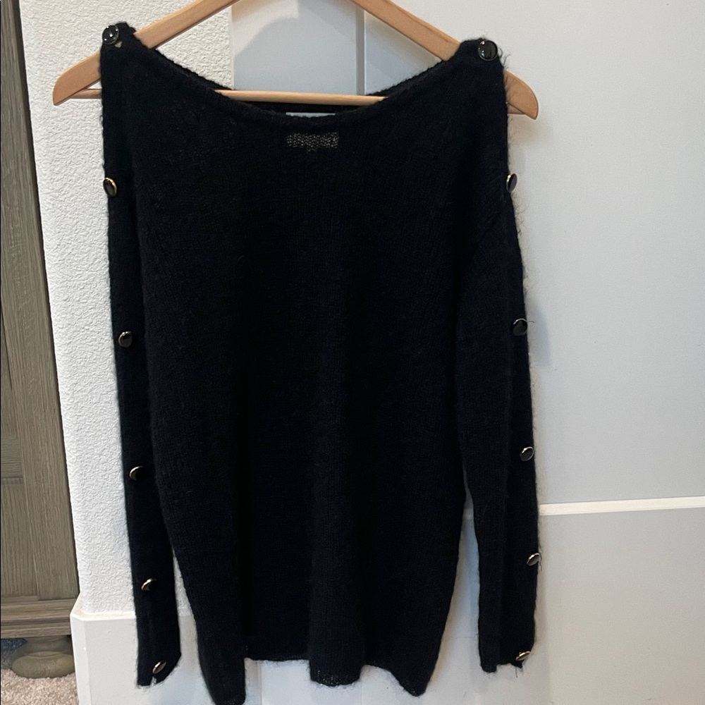 Sézane Black Button-Detail Sweater